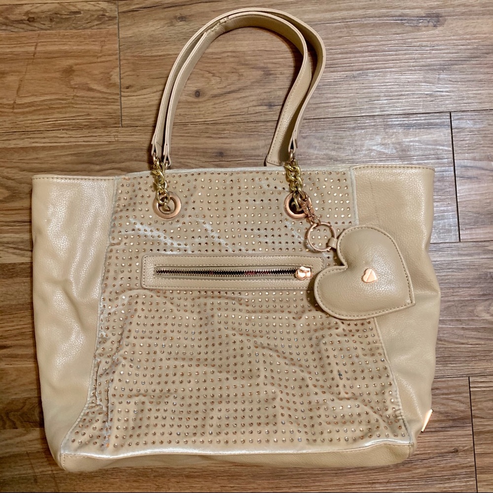 Betsey Johnson Beige Rhinestone Tote w/ keychain